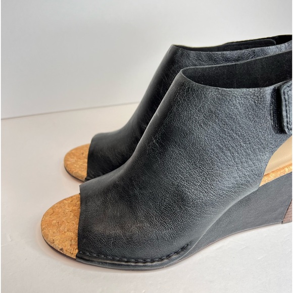 Clarks Spiced Meadow Blk Leather Wedge Open Toe Sandals Comfort Fit Sz 10 As New - Picture 8 of 15